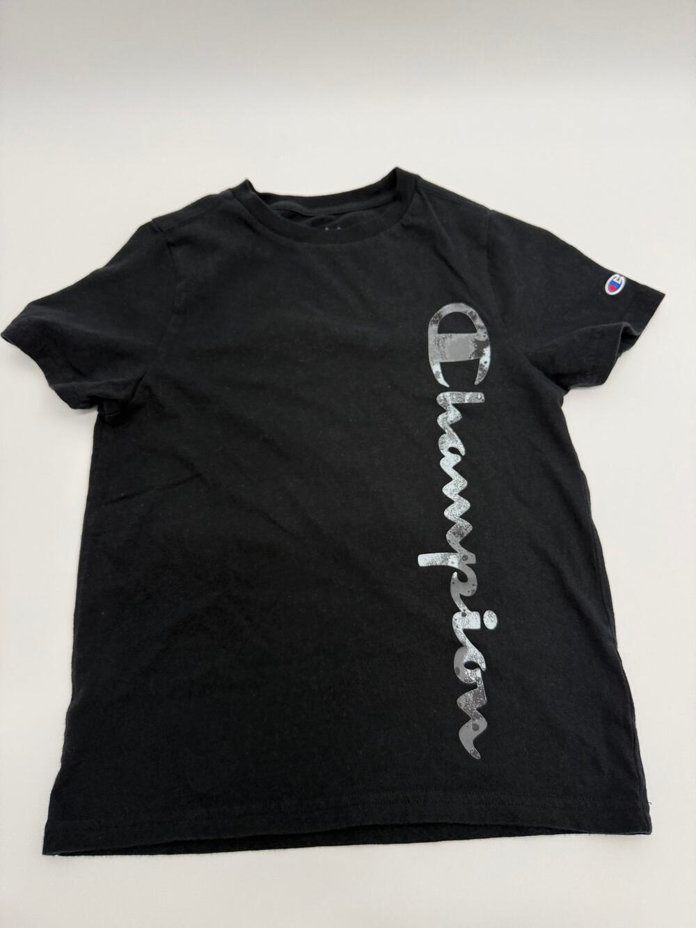 Champion Boys Black Graphic Logo T Shirt Size Small 8 Short Sleeve Cotton Tee